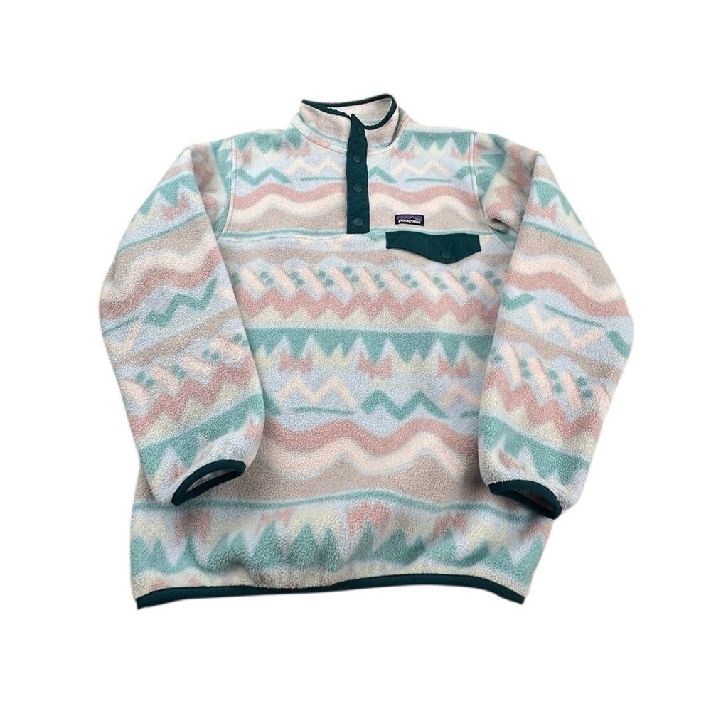 Patagonia Lightweight Synchilla Snap-T Fleece Girls Lofoten Geo Beluga Sz M 10